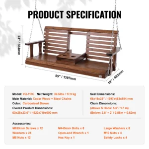 5' Wooden bench swing